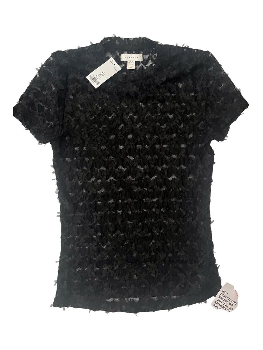 Topshop NWT short sleeve black sheer floral lace top size small